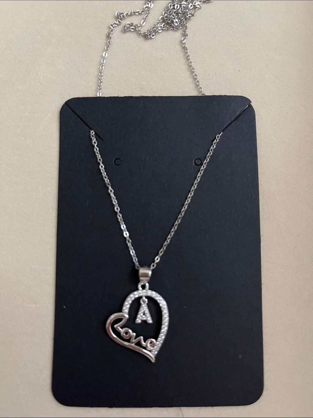 Silver 'Love' Heart Pendant Necklace with Initial A NWOT